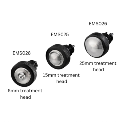 3 sized treatment heads for the EMS Primo Shockwave.
6mm, 15mm and 25mm