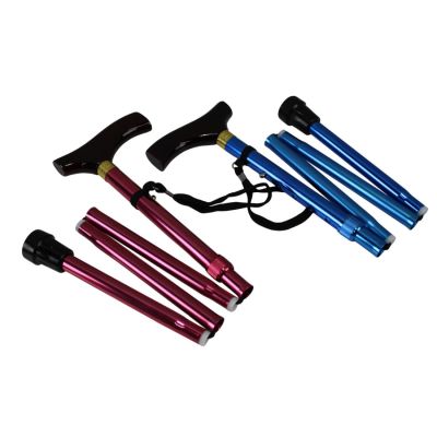 Foldable Aluminium Adjustable Walking Stick with Wooden Handle - Height Adjustable 84cm to 93.5cm