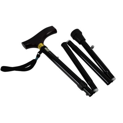 Black Aluminium Walking Stick Wooden Handle with Retractable Spike Adjustable Height 840 to 935mm